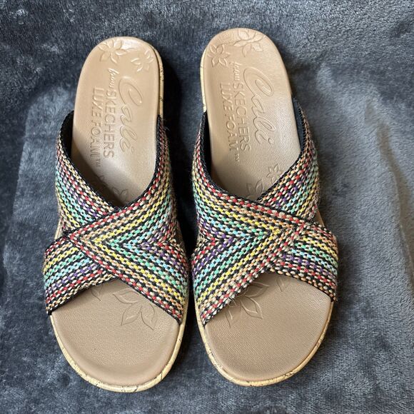 SKECHERS Shoes - SKETCHERS Beverlee Womens Size 10 Wedge Cross Strap Sandals Shoes Rainbow